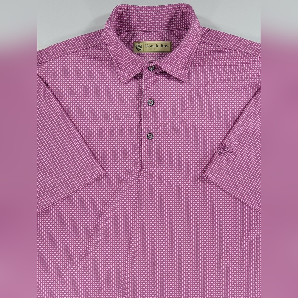 Donald Ross Sportswear Mens Polo Shirt Large Purple Print Hyde Park Golf Stretch